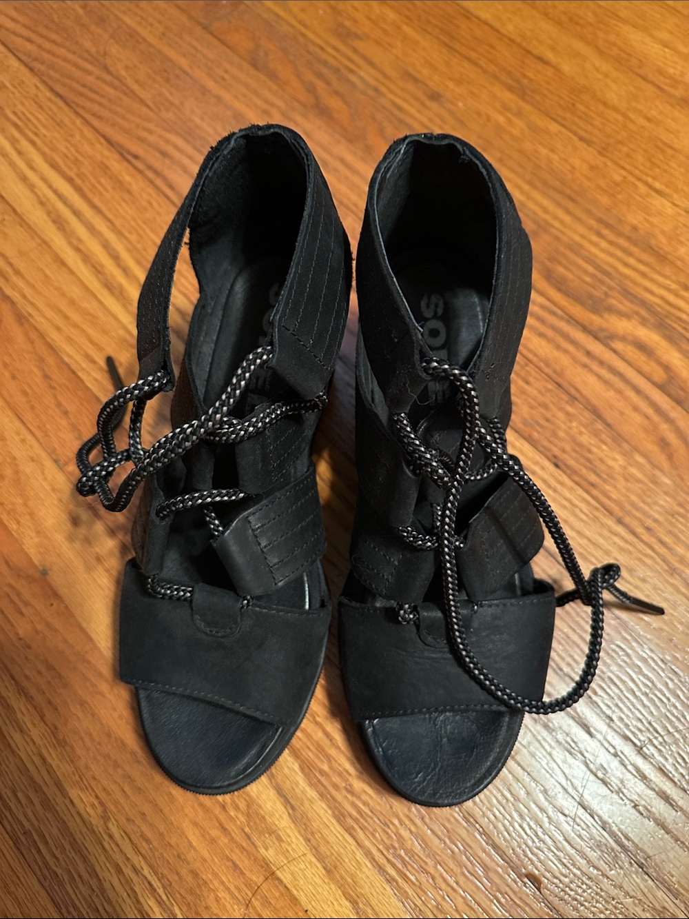 Sorel Black Women's Lace-Up Open-Toe Heels